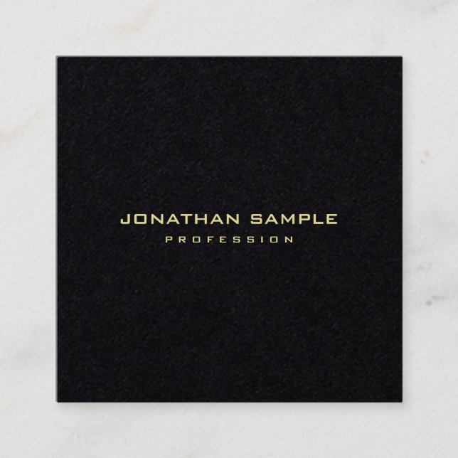 Premium Black Modern Minimalist Gold Text Elegant Square Business Card (Front)