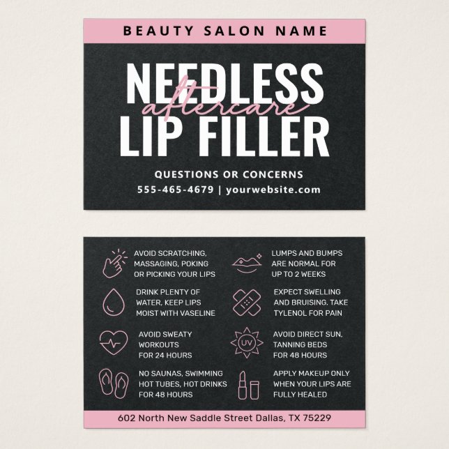 Premium Black Needles Lips Filler Aftercare Card (Front & Back)