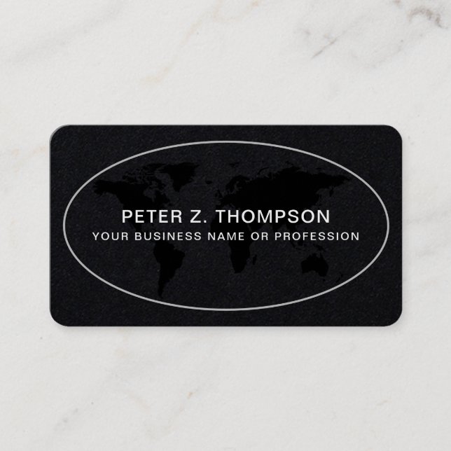 Premium Black Paper World Map Business Card (Front)