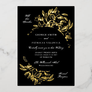 Premium Black Real Gold Floral Hand Drawn Wedding