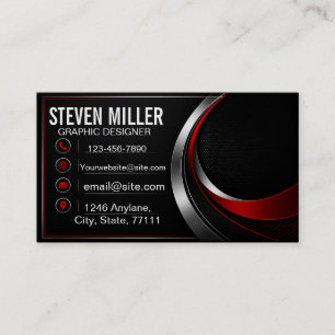 Premium Black, Red & Silver Modern Business Card
