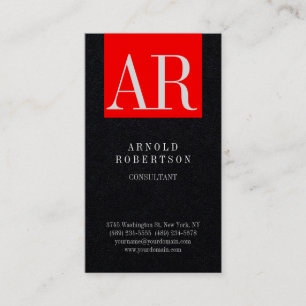 Premium Black Red Trendy Monogram Plain Business Card