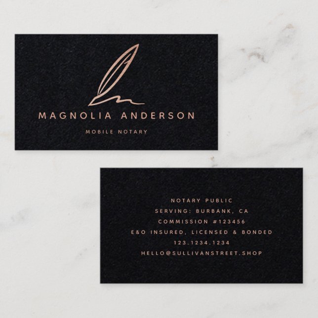 Premium Black Rose Gold Foil Quill  Business Card (Front/Back)