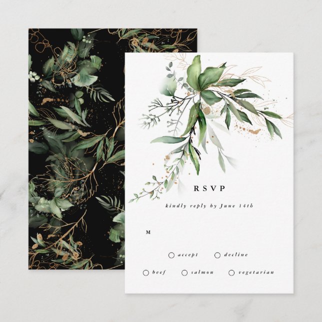 Premium Black Sage Botanical Eucalyptus Greenery RSVP Card (Front/Back)