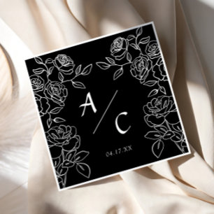 Premium Black & White French Roses Wedding Napkin