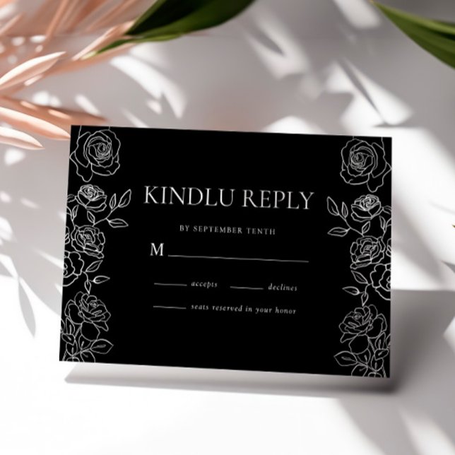 Premium Black & White French Roses Wedding RSVP Card (Creator Uploaded)