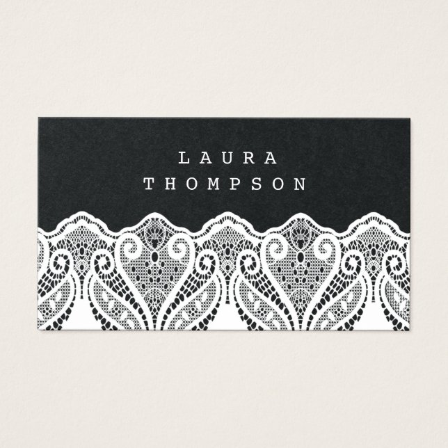 Premium Black White Lace Ladies Business Cards (Front)