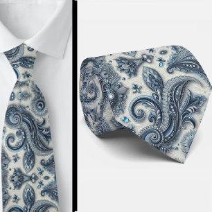 Premium Blue and White Diamond Paisley Neck Tie