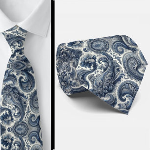 Premium Blue and White Paisley Neck Tie