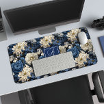 Premium Blue White Flowers Custom Name Desk Mat<br><div class="desc">✅ For matching items search 130B in my collections ✅ Enhance your workspace with this elegant desk mat, featuring an opulent design of blue, white, and ivory florals. The refined pattern brings a sophisticated and calming aesthetic, perfect for elevating your desk setup at home or the office. Designed for both...</div>