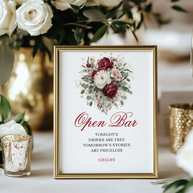 Premium Blush Burgundy Open Bar Wedding Sign (Premium Blush Burgundy Open Bar Wedding Sign)