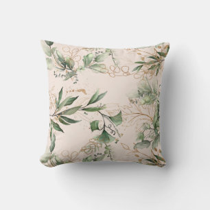 Premium Blush Modern Eucalyptus Green throw pillow