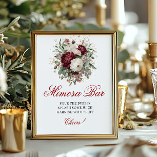 Premium Boho Mimosa Bar Floral Blush Burgundy Sign