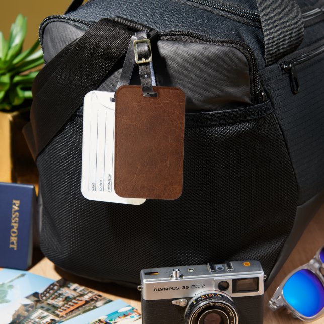 Premium Brown Leather Pattern Travel Luggage Tag (Front & Back)
