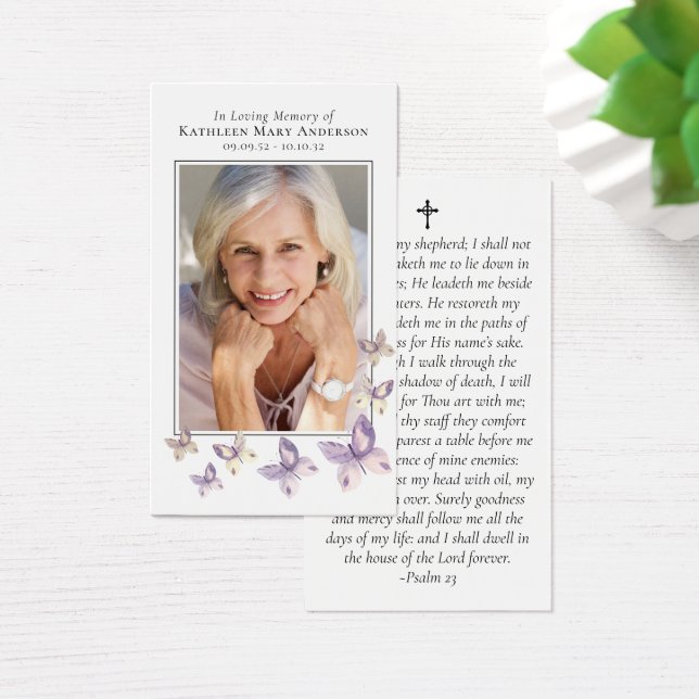 Premium Butterflies Photo Memorial Prayer Card (Desk)