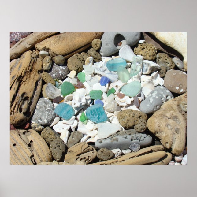 Premium Canvas Matte Beach Sea Glass Driftwood Poster (Front)