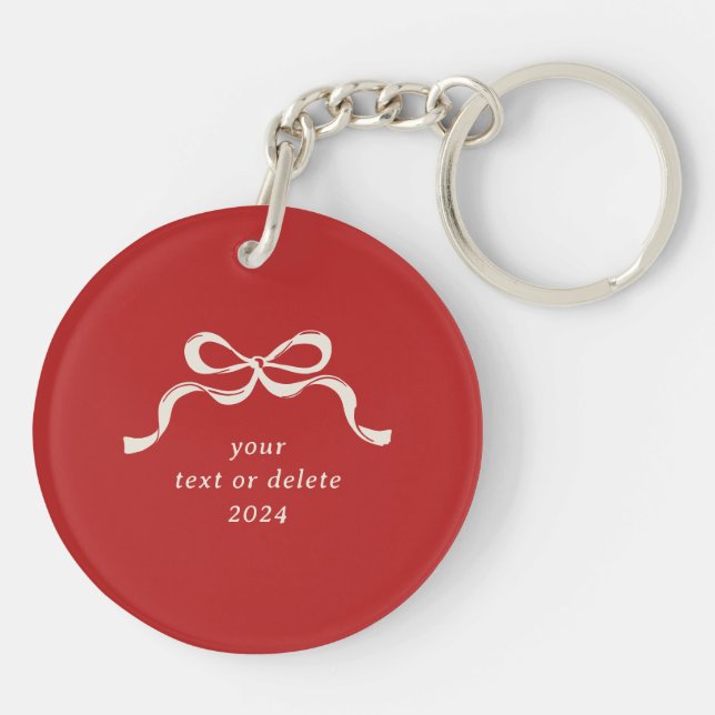 Premium Christmas Bows retro Holiday Red Photo Key Ring (Back)