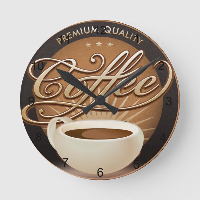 Premium Coffee and Coffee Cup Round Clock (Front)