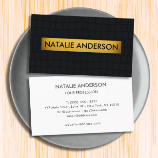 Premium Crocodile Texture Black & Gold Business Card