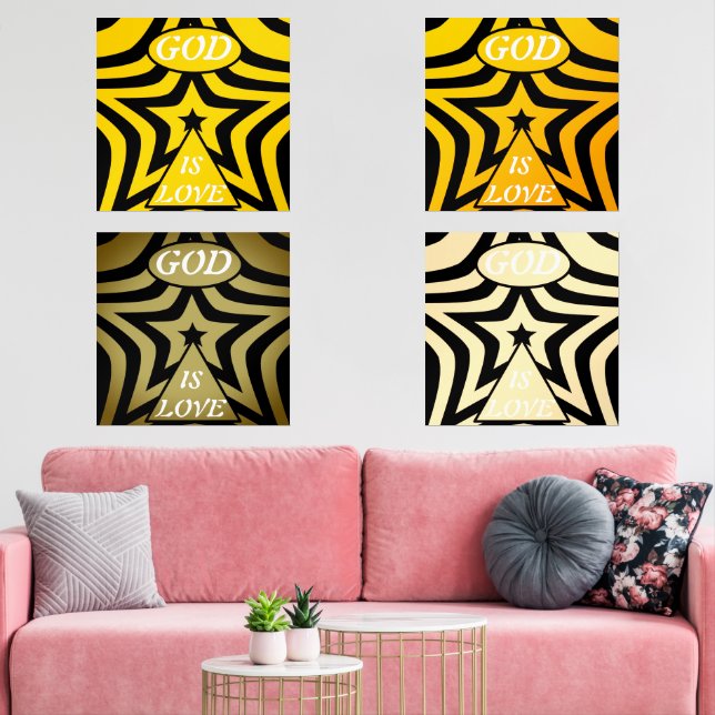 Premium Cyber Yellow & Black Star: God Is Love Art (Livingroom)