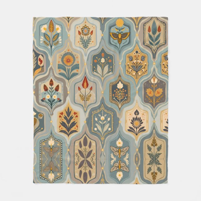 Premium Decorative Floral Mosaic Fleece Blanket (Front)