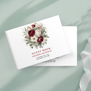 Premium Deep Red Floral Eucalyptus Guest Book