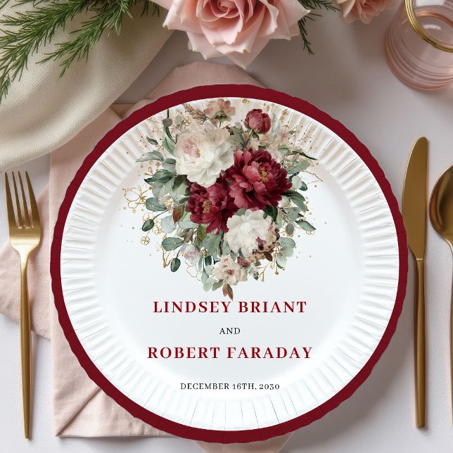 Premium Deep Red Floral Eucalyptus Wedding Plates (Premium Deep Red Floral Eucalyptus Wedding Plates)