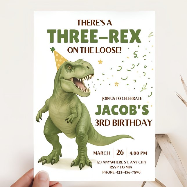 Premium Dinosaur Birthday Invitation Boy Three Rex (Creator Uploaded)