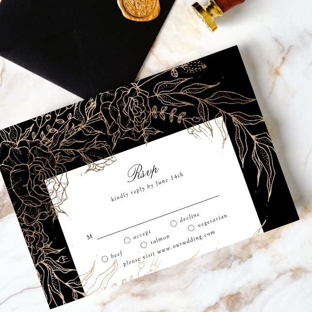 Premium Editable Gold Floral Wreath Wedding RSVP Card (Creator Uploaded)