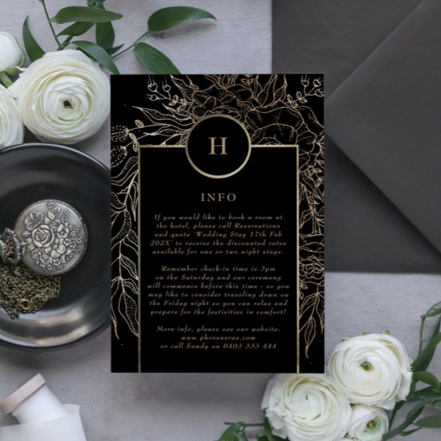 Premium Elegant Black Gold Monogram Wreath Wedding Enclosure Card (Creator Uploaded)