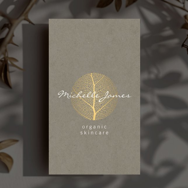 Premium Elegant Gold Leaf Logo on Tan Cardboard Business Card (Creator Uploaded)