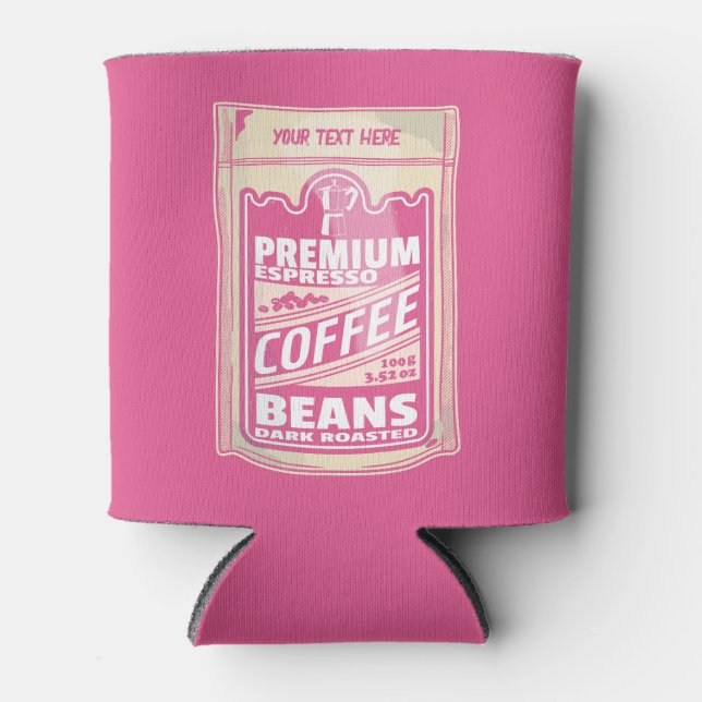 Premium espresso coffee beans pink food pop art can cooler (Front)