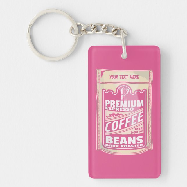 Premium espresso coffee beans pink food pop art key ring (Front)