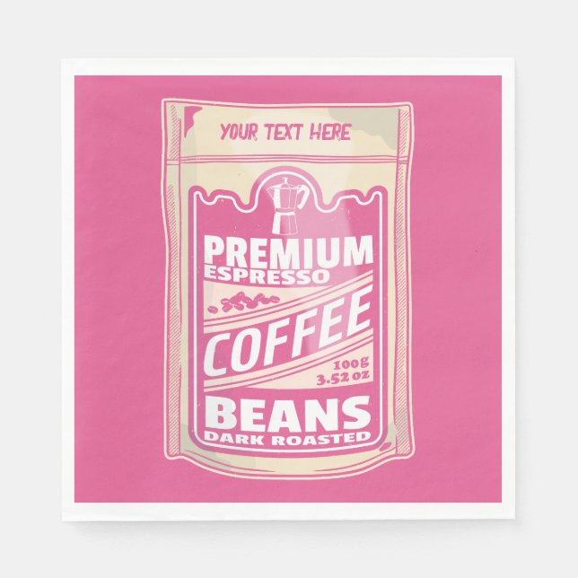 Premium espresso coffee beans pink food pop art napkin (Front)