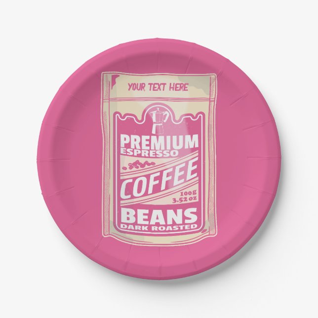 Premium espresso coffee beans pink food pop art paper plate (Front)