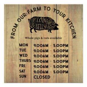 Premium Farmer Opening Times Poster – Rustic Farm