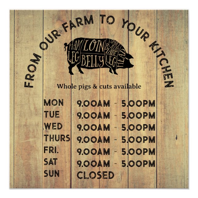 Premium Farmer Opening Times Poster – Rustic Farm  (Front)