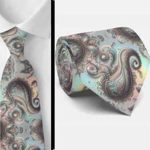Premium Faux Holographic Opal Paisley Neck Tie