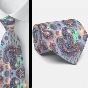 Premium Faux Holographic Opal Paisley Neck Tie