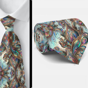 Premium Faux Holographic Opal Paisley Neck Tie