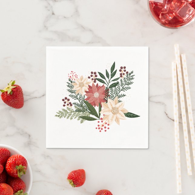 Premium Festive Poinsettia Christmas Holiday Napkin (Insitu)