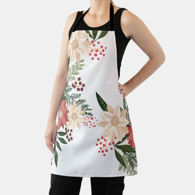 Premium Festive Poinsettia Custom Name Holiday Apron (Insitu)