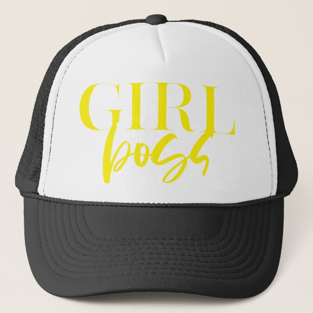 Premium | Girl Boss | Yellow Text Modern Ultra Trucker Hat (Front)