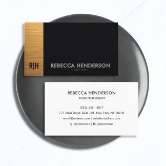 Premium Gold Black Leather & White Back Monogram B Business Card