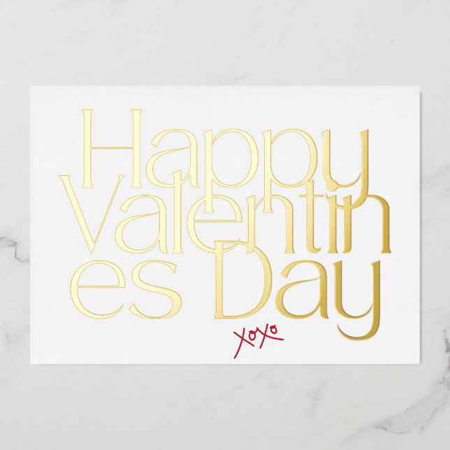 PREMIUM GOLD MODERN XOXO HEART VALENTINES DAY FOIL HOLIDAY CARD (Front)