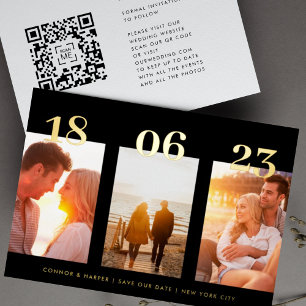 Premium GOLD Three Photo QR CODE Save The Date