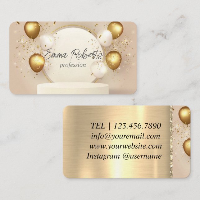 Premium Golden Balloons Luxury Birthday Business Card (Front/Back)
