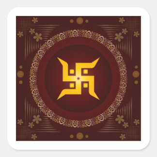 Premium Golden Hindu Swastik Red Gold Square Sticker