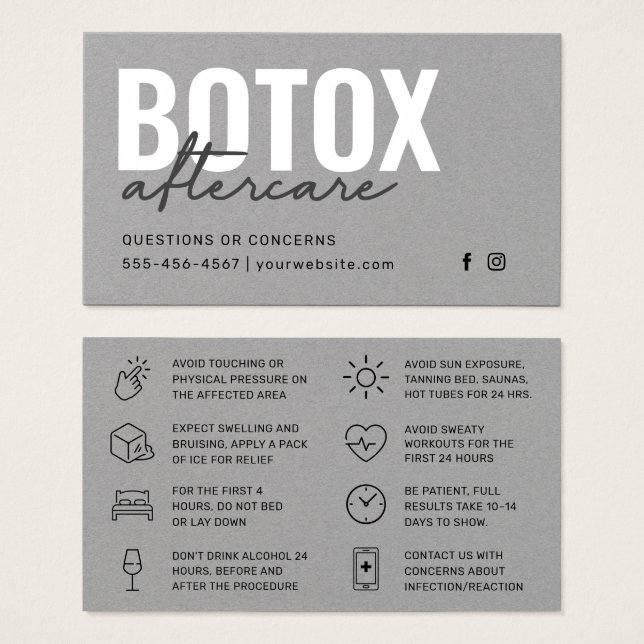 Premium Gray Botox Injection Instruction Card (Front & Back)