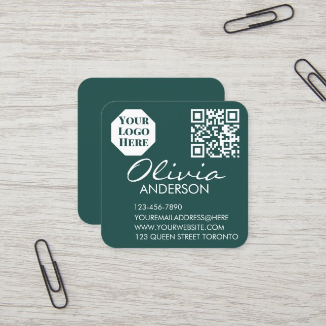 Premium Green Business Card with QR Code (Front/Back In Situ)